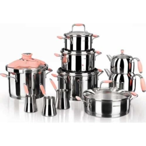 A1739-1 Flora 17 Piece Pink Steel Cookware Set Dowry Set