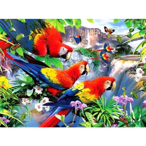 Full Square Round Drill 5D DIY Diamond Painting Parrot Bird Waterfall 3D Embroidery Cross Stitch Mosaic Rhinestone Decor
