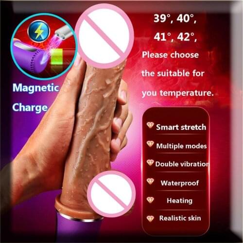 CPWD Big Dildo Vibrator Realistic Huge Penis Sex Toy Heating Automatic Telescopic Dildo Real Dick Magnetic/USB charge For Women