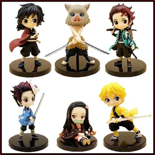 Demon Slayer Nezuko Zenitsu Tanjirou Giyuu Inosuke Q Ver. Action Figures Toys Kimetsu no Yaiba Anime PVC Figurine Toy 3pcs/set