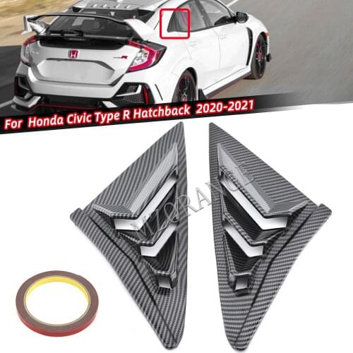 For Honda Civic Type R Hatchback 2020 2021 Rear Quarter Panel Window Side Louvers Vent Decal Cover ABS Black Carbon Fiber Color