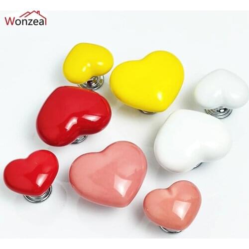 4Colors Love Heart-shaped Ceramic Handle Modern Minimalist Wardrobe Drawer Cabinet Door Chinese Single Hole Furniture Hardware