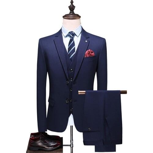 Jackets+Vest+Pants) 2021 New Mens cotton Slim Button Suit Pure Color Dress Blazer Host Show Mens Formal business Blazer S-5XL