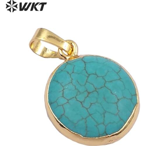 WT-P1136 Wholesale Custom Lovely Natural Howlite Round Pendant With Gold Trim Small Pendant For Fashion Jewelry