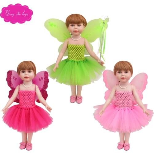 18 inch Girl dolls clothes Elf costume wings magic wand American newborn dress Baby toys fit 43 cm baby dolls c778