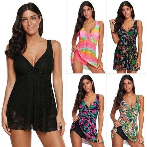 2020 New Bathing Suit Female Lace Hollow Push Up V neck Skirt One Piece Swimwear Sexy Swimsuit Plus Size s-xxxl