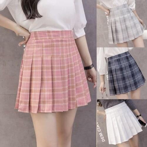 Summer Women Skirts 2020 High Waist Korean Style Pleated Skirts for Girls Cute Sweet Ladies Dropshipping Plaid Mini Skirt Women