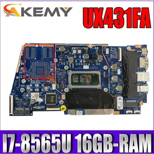 UX431FA/FN Laptop Motherboard For ASUS ZenBook-14 UX431FA UX431FN UX431F Original Mainboard 16GB-RAM I7-8565U GM test full 100