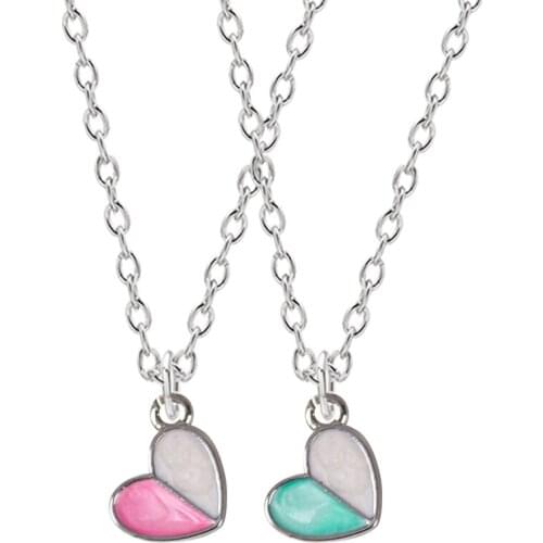 Fashion New Simple Necklace Pink Blue Stitching White Heart-shaped Pendant Alloy Material Temperament Female Jewelry Gift Hot