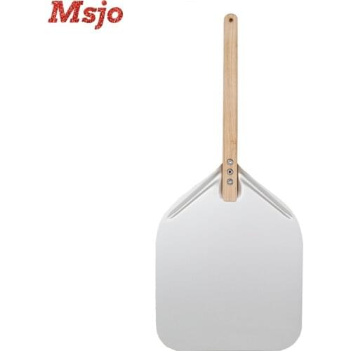 Msjo 12 14 Inch Long Wooden Handle Aluminum Pizza Shovel Peeled Square Cake Pizza Transfer Shovel Baking Pastry Tool