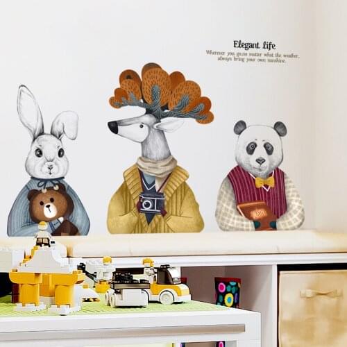 Cartoon Animals Wall Stickers Kids Room Baby Nursery Room Decoration Bedroom Home Decor PVC Wall Decals Self Adhesive Wallpaper