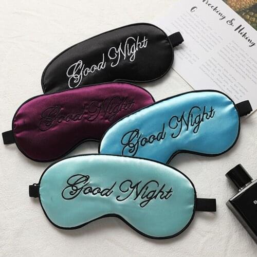 Imitation Satin Silk Sleeping Eyemask Shade Embroidery Good Night EyePatch Eye Cover Blindfolds Women Men Travel Relax Rest