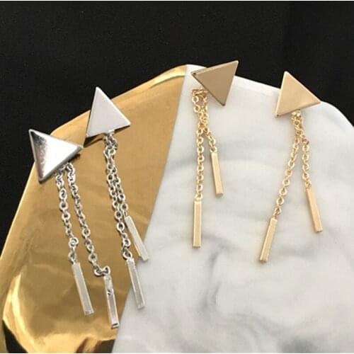 2021 Lastest Fashion Silver Color Triangle Earrings Punk Long Tassel Chain Earrings Jewelry for Women Gifts