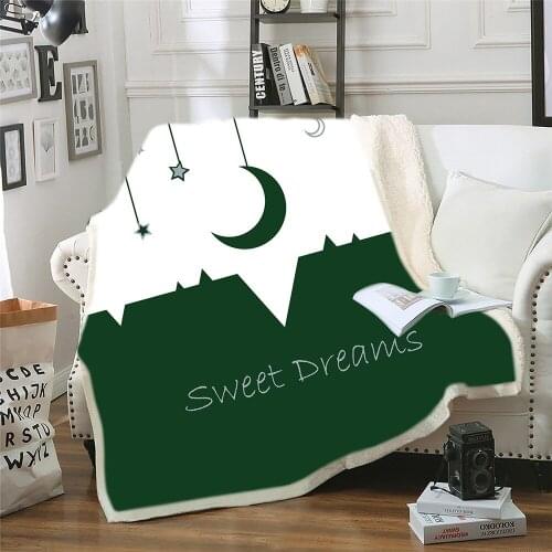 Sweet Dream Sherpa Blanket 3D Print Moon Throw Blanket Green/Red Fleece Blanket Home Decor Blanket For Bedroom Cartoon Blanket
