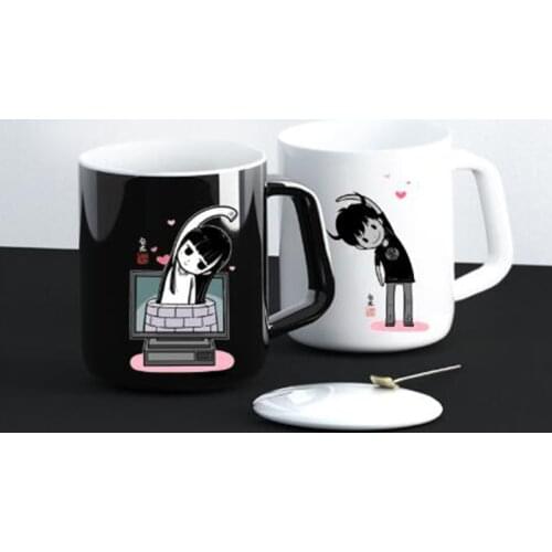 Devils love original mark cup creative personality trend couple ceramic water cup with lid spoon cup simple coffee cup