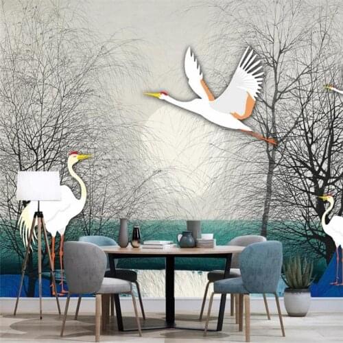 Custom wallpaper mural modern minimalist forest white crane TV background wall home decoration art painting