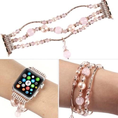 Women Bracelet Strap for Apple Watch 6 5 4 SE Band 44mm 40mm Handmade Beaded Link Watchband for iwatch Series 3 2 1 42mm 38mm