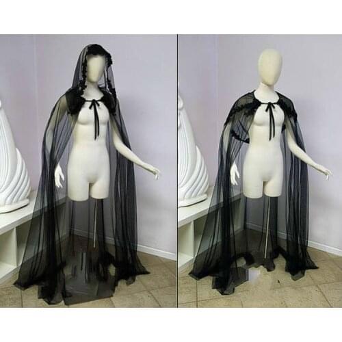 Halloween Christmas cape bride Wedding tulle cloak shawl creative cloak lace Hooded cloak custom size
