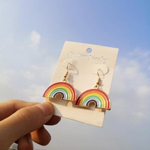 Korean Fashion Rainbow Earrings for Women Cute Gold Metal Hanging Drop Earrings Jewelry Accessories 2021 Womens Earring Gifts