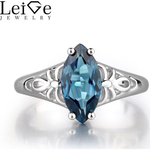 Leige Jewelry London Blue Topaz Marquise Cut Solitaire Rings For Woman 925 Sterling Silver Fine Jewelry Romantic Party Gifts