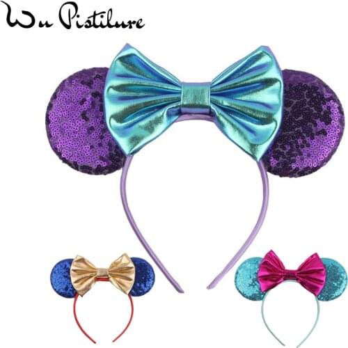 Minnie Mouse Ears Headband 5"Bow Glitter Girls Metallic Hair Bows Party Headband For Kids Girls Hair Accessories