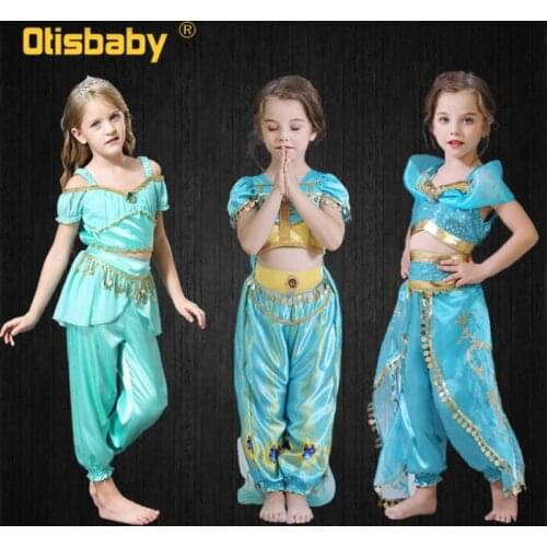 2020 New Year Costume Aladdin Princess Girls Jasmine Costume Infant Fancy Dress Kids Jasmine Dress Up Arabian Princess Clothes