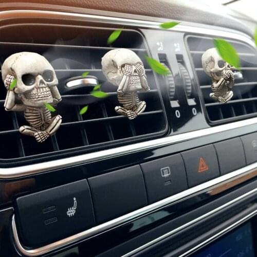 3pcs/set Car Air Outlet Skull Ghost Head Hanging Ornament Mysterious Car Sunflowers Skull Interior Pendant
