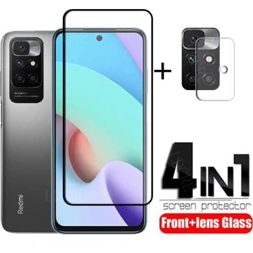 4-in-1 For Redmi 10 Glass For Xiaomi Redmi 10 Tempered Glass Full Cover HD Phone Film Screen Protector For Redmi 10 Lens Glass