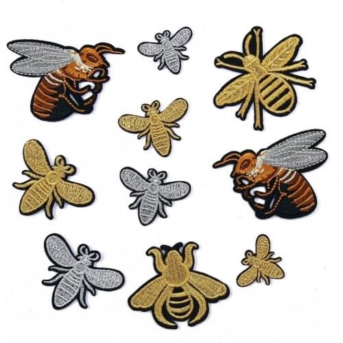 50pcs/lot Small Embroidery Patch Gold Silver Bee Insect Animal Shirt Dress Kid Clothing Decoration Accessory Iron Heat Transfer
