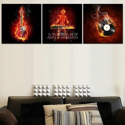 New 5D Diamond Painting "Skull Fire Guitar Music" Full Square / Round Drill Diamond Embroidery 3d Diamond Mosaic Home Decor 3pcs