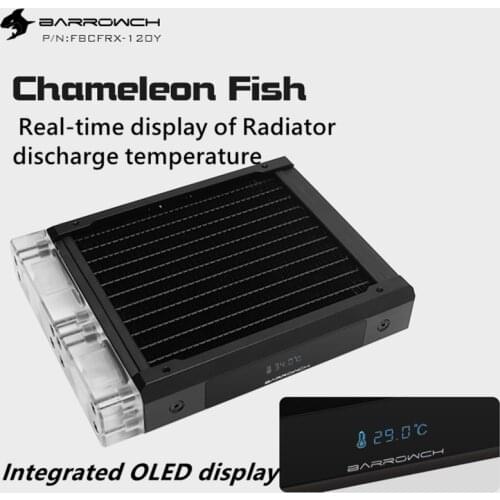 Barrowch Modular Copper Radiator Modding Row + Temperature Monitor OLED Display For 120mm Fan Chameleon Fish FBCFRX-120