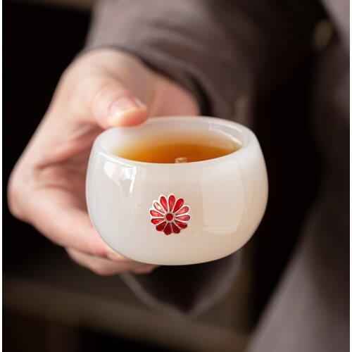White porcelain jade tea cup large tea cup thickened glass jade single master cup tea cup kungfu tea set single cup