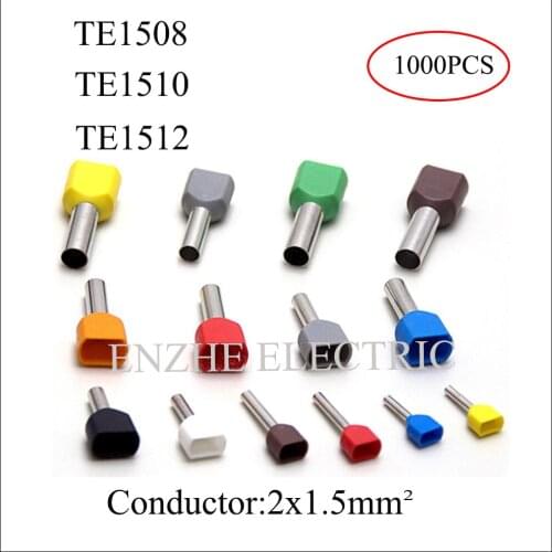 TE two-wire pre-insulated tubular terminal 2*1.5mm2 double-tube insulated Two wire terminal European copper pin TE1508 TE1512
