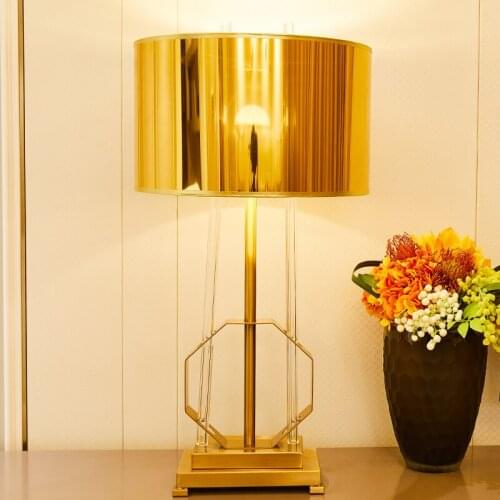 Golden Lampshade Iron Metal Table Lamps For Living Room Clear Glass Strip Table Lamps Luxurious Table Lamp Home Decor 220v 110v