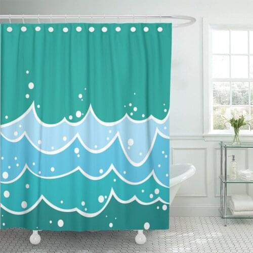 Sea Ocean Wave Aqua Waves Storm Streamers Water Shower Curtain Waterproof Polyester Fabric 72 x 78 inches Set with Hooks