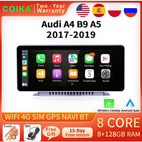 COIKA Carplay WIFI 4G LTE Car Multimedia Radio For Audi A4 B9 A5 2017-2020 Android 10 System BT Touch Screen Google 4+64G 8 Core