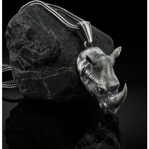 Rhino head pure tin material pendant men domineering necklace animal personality sweater chain pendant chain necklaces