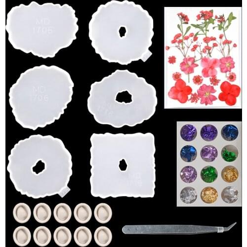 TC197 DIY Coaster Molds Set Kit With Dried Flowes For Epoxy Resin Craft Jewelry Making Tools Molde De Resina Serving Tray