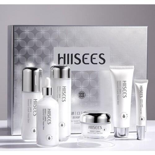 6PCS Saccharomyces Bifidus Moisturizing Skin Care Facial Cleanser + Toner + Lotion + Face Cream + Eye Cream Facial Care Set