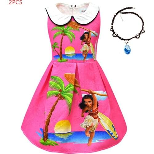 2019 new moana princess girls sleeveless dress children casual European and American fashion lapel dress