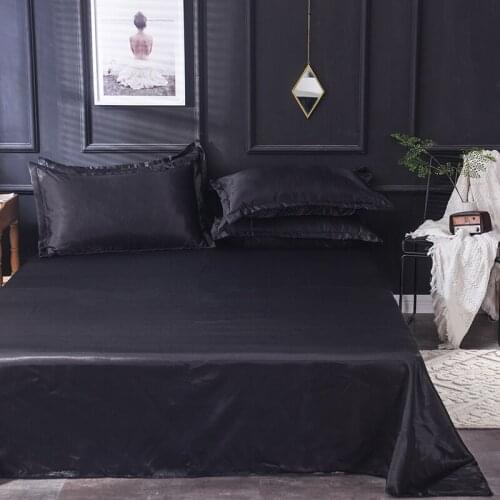 New Flat Sheet Solid Color Ice Silk Satin Fabric Bedding Queen King Size Luxury Bed Sheet Bedclothes Bed Sheets and Pillowcases