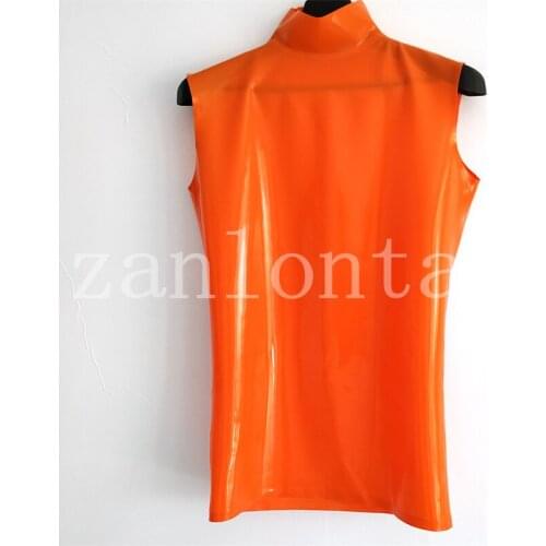 New design sexy lingerie handmade men orange high neck collar slim tight cekc tops vest blouse sleeveless back zipper XS-XXL