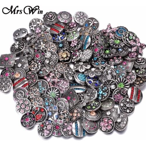 100pcs/lot Wholesale Snap Buttons Jewelry Mixed Metal Glass Rhinestone Flower 18mm Snap Buttons Fit Snap Bracelet Necklace