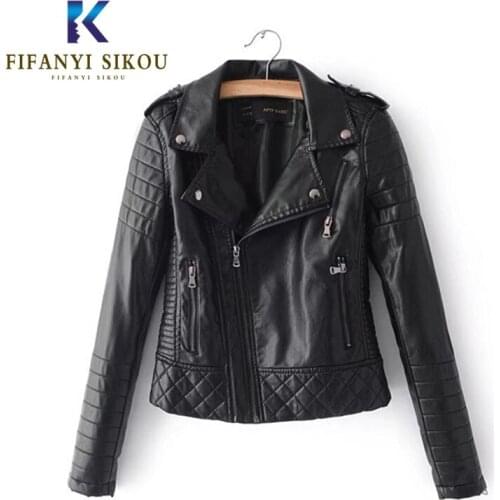 Autumn Women Pu Leather Jacket Woman Fashion Zipper Motorcycle Short Coat Female Black Punk Bomber Faux Leather Jackets Outwear