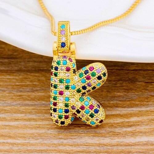 New Women Gold Color A-Z 26 Letter Name Initial Necklace Rainbow CZ Choker Pendant Necklace Statement Custom Jewelry For Female