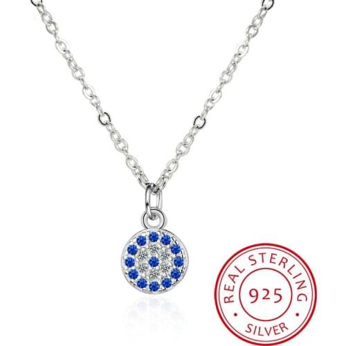 Genuine 925 Sterling Silver Necklace Turkey Round Evil Of Eye Necklaces AAA CZ For Women Link Chain Jewelry KLTN021