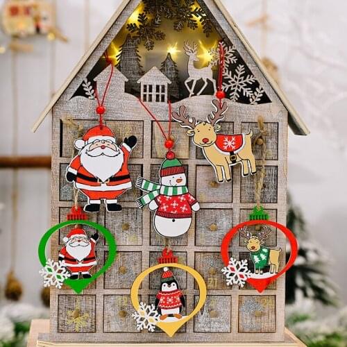 Christmas Tree Pendant Cute Colourful Wooden Ornaments Hanging Decor for Family Christmas Decoration TS2