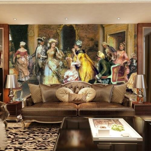 Palace luxury style oil painting wall custom mural ancient study room living room bedroom TV background decorative oil painting