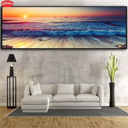 Diy diamond embroidery Beach sunset, boat scenery diamond painting full square/round mosaic picture of rhinestone home decor