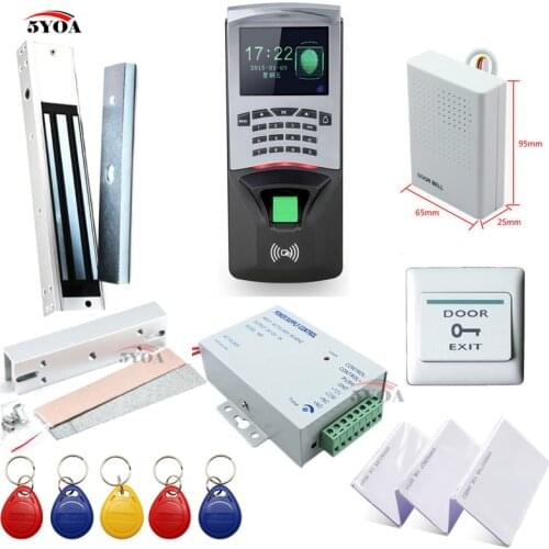 Fingerprint RFID Access Control System Kit Frame Glass Door Set+Electric Magnetic Lock+Card Keytab+Power Supply+Button+DoorBell